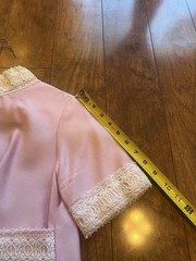 Vintage 60s Pink Shift Dress Cream Venise Lace Collar Mod Mini Covered Buttons