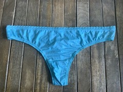 Vtg 8 XL Turquoise Ex Low Silky Satin Thong Bikini Panties W Lace Trim