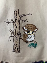 Vtg 70s Khaki Embroidered Big Eye Owl Shirley Gadol A-Line Tie Wrap Skirt Womens