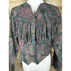Roughrider by Circle T Vintage Western Fringe Paisley Cropped Shirt Large 4113