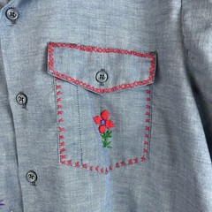 VTG 70s Key Imperial Embroidered Flowers Chambray Work Shirt Boho Hippie L USA