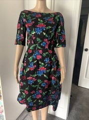 Vintage 1950s Suzy Perette Silk File Dress Floral Black And Multi Colored Size 6