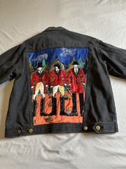 VTG 90’s Cedars Red Fox Hunt Black Jean Jacket Bead Sequins 100% Cotton Small