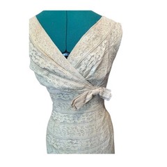 1950s Phyllis De Trans for Georgette Cream Lace Wiggle Dress S XS Bow Waist