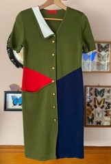 VTG Roberta di Camerino Dress Sz 38 XS 0 2 4 Colorblock Mod Vintage green olive