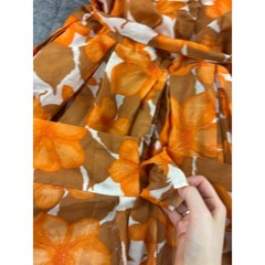 VTG 60s Orange Floral Tank Fit Flare Dress Mid Century Modern Retro Tropical XS