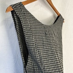 Vintage Wool Gingham Plaid Jumper Dress Pinafore Black Grey Homemade Pullover M