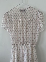 70s Rosebud Floral Midi Dress Pointed Lace Collar/Flutter Sleeve Prairie Cottage