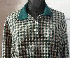 90’s ALFRED DUNNER Green Plaid LS Knit Button Chest Top Sweatshirt Blouse M
