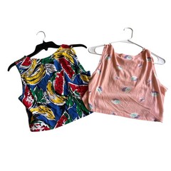 2 Vintage 80s Fruit Print Crop Tops Cutout Back Tropical Beachcore XS