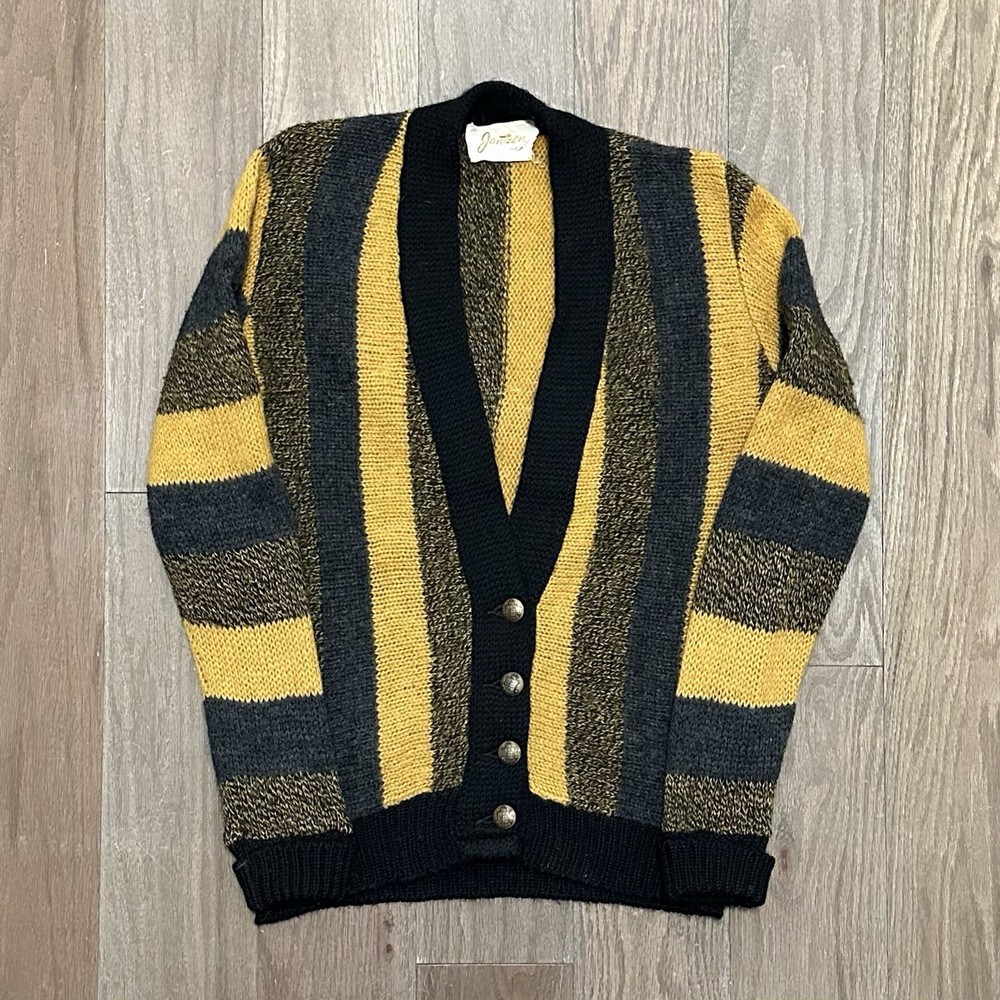 Vintage 60s Jantzen Wool Striped Cardigan Sweater Womens USA Mohair Campus 36