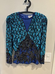 Vintage Oleg Cassini Beaded Sequin Elegant Silk Top Women’s Size Small EUC 80’s