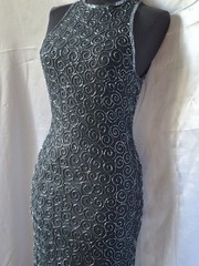 Vintage Y2K 90s Formal Hand Beaded Black Maxi Dress Open Back Cocktail Evening