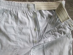 Vintage A.Smile Pants 26×34 Long Blue Button Fly Cotton Elastic Tropical Patch