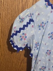Vintage Handmade Prairie Dress Blue Floral Ric Rac Trim Puff Sleeve XS