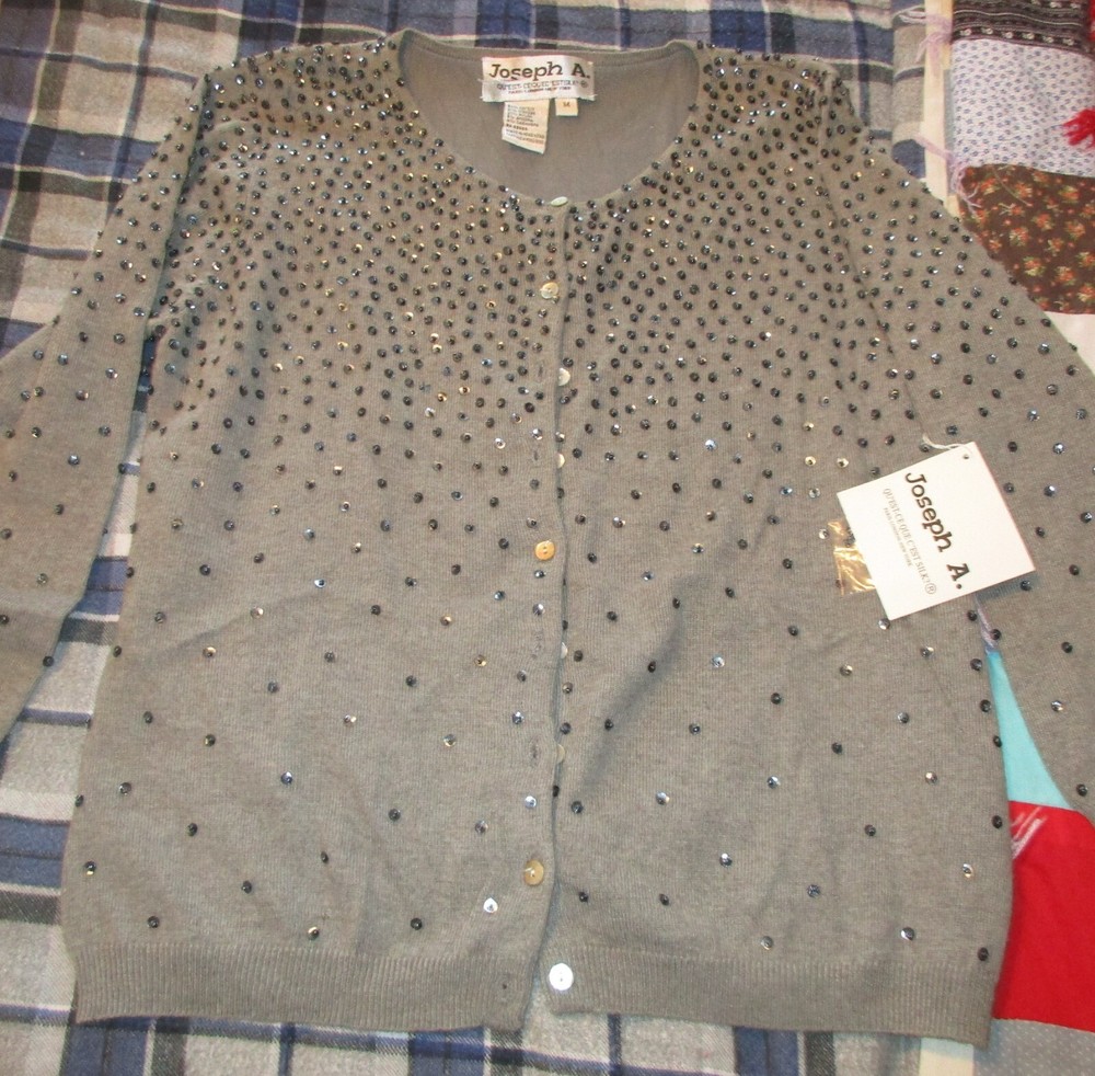 Vintage Womens Joseph A Grey Sequin Cardigan Sweater – NWT Medium