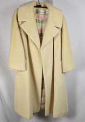 VTG 1950s LILLI ANN Women’s Medium Cream Wool Mohair Swing Coat TISSE A PARIS