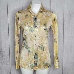 Vintage Rockies Floral/Leaf Print Dagger Collar Pearl Snap Shirt