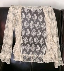 Vtg 3 Piece Lingerie TREASURE from California by FARIS Sheer Beige Lace Size L