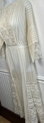 Antique Edwardian Day Dress Cotton Lace Embroidered 1900’s Prairie Long S/M