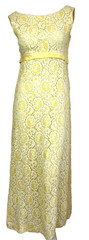 50s Lace Column Dress Size Small 4-6 Yellow Bow Backless Sleeveless Vintage VGUC