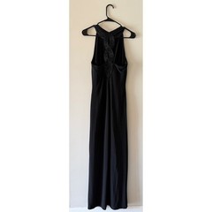 Lauren Ralph Lauren Vintage Black Halter Gown Beaded Neck Open Back Dress Size 8
