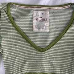 Hollister green striped v-neck babydoll long sleeve top y2k vintage mcbling
