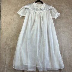Vintage Bridal Sheer Chiffon Peignoir Robe Ivory Lace Size S Bow Seamprufe READ
