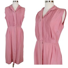 VINTAGE 1950s Women’s Pink Slim Pinup Shirtdress Pintucks Sleeveless Bust 42