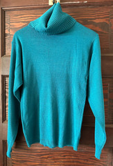 80’s PATTY WOODARD Turtle Cowel Neck Sweater Turquoise Blue Wool Blend Size M