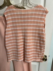 70’s 3 Pc Leisure Pant Suit Sz Stripe Peach Orange Sz 22 3xl Grandma Stretch Set