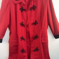 VTG Oleg Cassini Studio Red Wool Coat Dress Sz 12 Black Velvet Trim **See Pics**