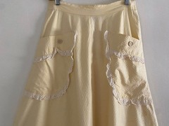 1950s Yellow Circle Skirt: Vintage Midi with Lace Pockets