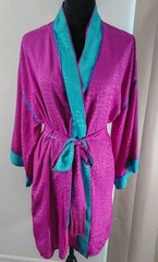 Vtg 80s Entice Satin Robe Hot Pink Fringe Sm