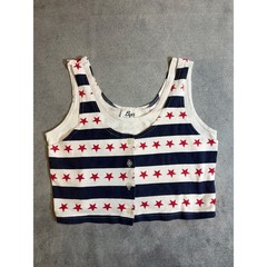 Vintage Byer California Crop Top Stars Stripes Americana Button Front Tank 90s