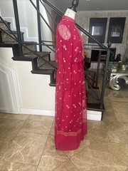 Jack Bryan NWT 70s Raspberry Pink Voile & Gold Embroidery Blouson Maxi Dress S