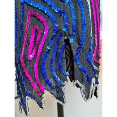 Vintage 90s Beaded Silk Slip Dress | Caché Sequin Bias Cut Jagged Hem | M