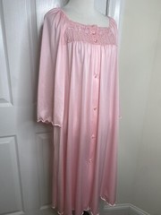 Women’s VTG Shadowline Fluted Half Sleeve Button Up Robe Housecoat •Size M *EUC
