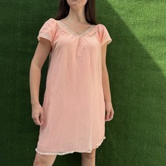 Vintage Nylon Chiffon Slip dress Nightgown Peach Nan Flowers Med Delicate