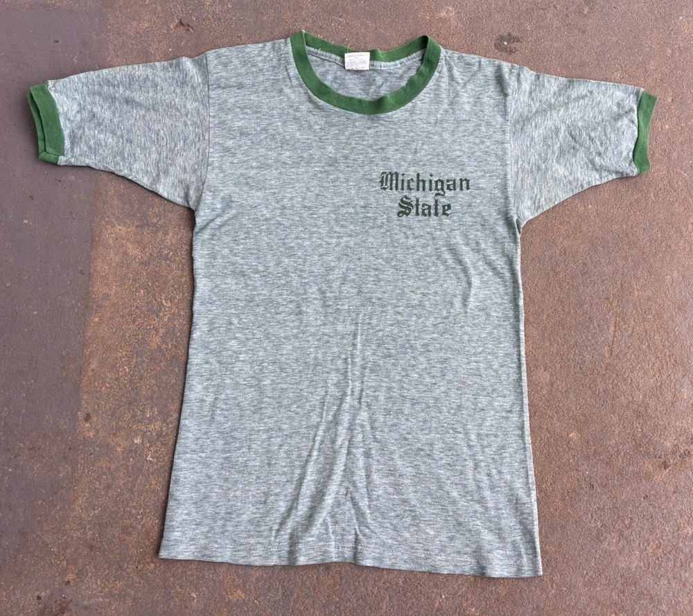 VTG 70s Champion Michigan State Ringer Tee.soft/thin.womens Small