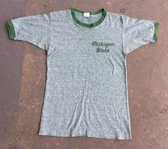 VTG 70s Champion Michigan State Ringer Tee.soft/thin.womens Small