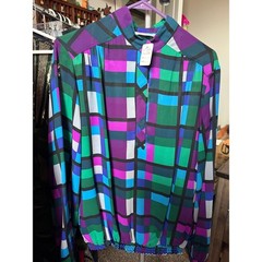 014 Teddi of California Vintage 80s Geometric Mock Neck Blouse Multicolor