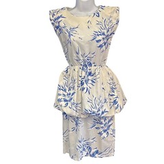 Vintage 80s Isadora New York Peplum Dress Floral Bubble Hem Retro Coastal Preppy