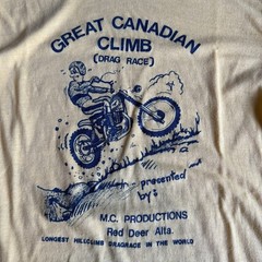 Vintage 70s Great Canadian Climb Drag Race Moto Tee Red Deer Alberta Small