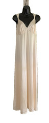 Vtg Vanity Fair Nightgown Long Blush Beige Silky Nylon Plunge Goddess Sz 38