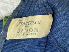 VTG 60’s Francesca For Damon Italy Green Blue Dress S/M Long sleeve MOD GoGo MCM
