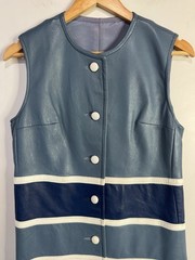 Vintage Leather Dress 70s 80s Blue Stripe Steampunk Retro Workwear Grannycore