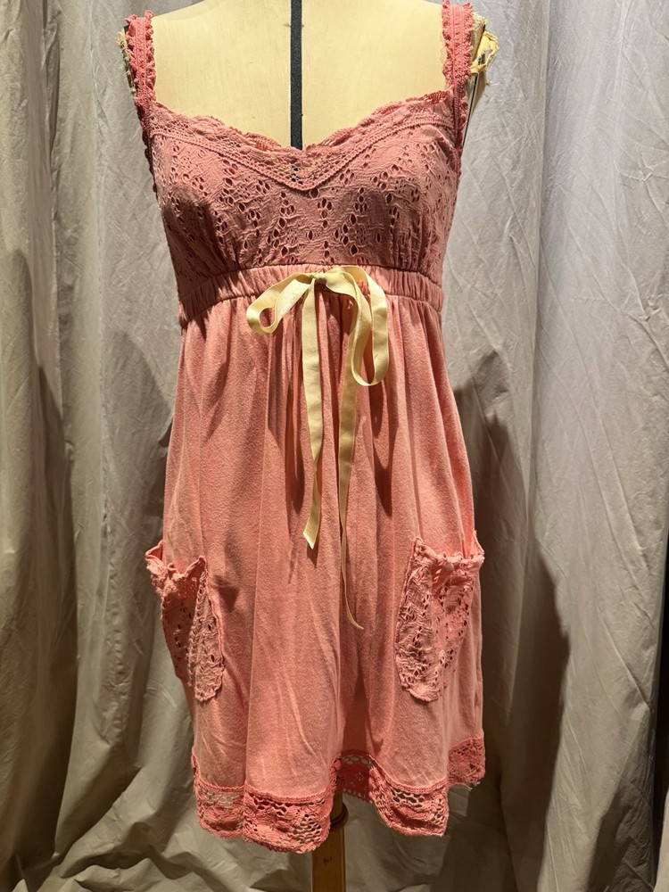 Vintage 90s ANN FERRIDAY lace trimmed 100% cotton baby doll dress S/M Unworn