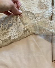 Vintage 60s 70s L’Aiglon Floral Lace Overlay Bow Top A Line Skirt Beige Size 14