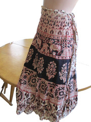 1970s Hippie boho INDIA Hand Blocked Wrap Skirt Paisley,Peacocks ,Symbols ethnic